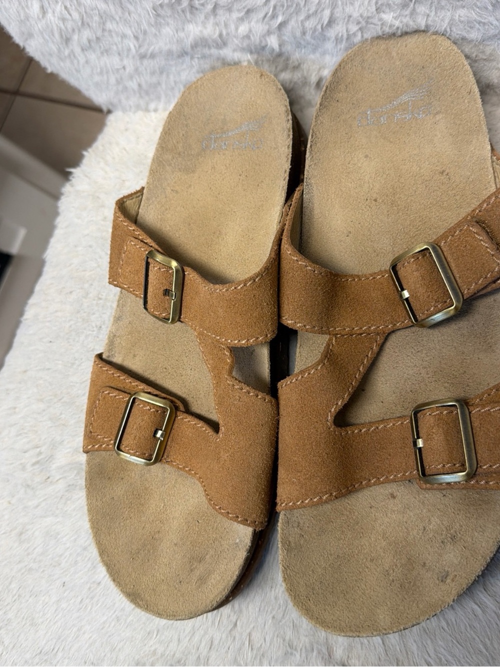 Dansko Women's Chestnut Suede Double-Buckle Slide Sandals